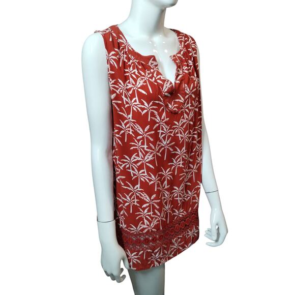 Crown & Ivy Women's XXL Tropical Sleeveless Resortwear Summer Crochet Palms Top - Picture 2 of 11